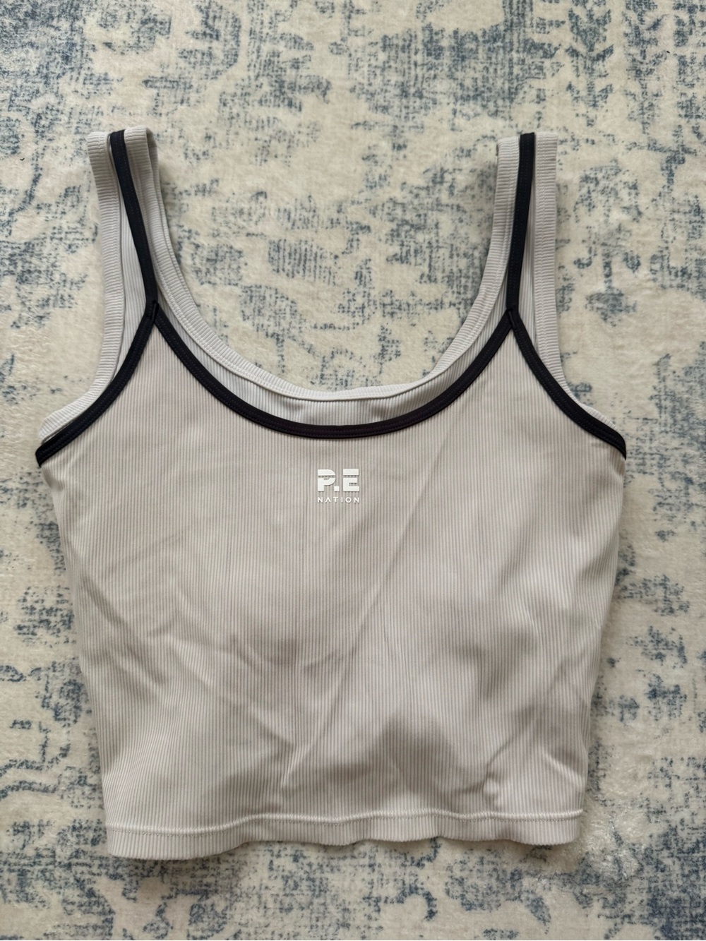 P.E Nation Women's Ribbed Crop Tank - Cream with Navy Trim